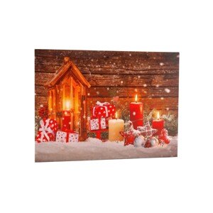 Blancheporte Svietiaci obraz s vianočnou tématikou sviečok a darčekov gaštanová/červená/biela