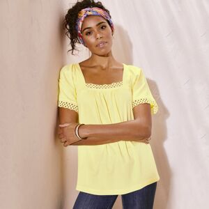 Blancheporte Jednofarebné tričko s anglickou výšivkou citronová 50