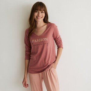 Pyžamové tričko s dlhými rukávmi a potlačou "passion cocooning"