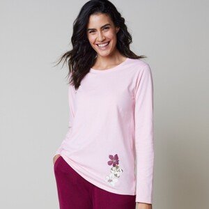Blancheporte Pyžamové tričko s dlhými rukávmi a stredovou potlačou kvetín ružová 42/44