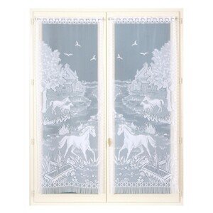 Blancheporte Rovná vitrážová záclona s motívom koňov, pre garnižovú tyč, pár biela 44x160cm