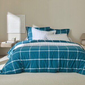 Blancheporte Flanelové kockované posteľná bielizeň, farbené vlákno pávia modrá obliečka na vank. 63x63cm