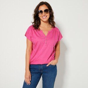 Blancheporte Jednofarebné tričko s tuniským výstrihom a krátkymi rukávmi ružová 34/36