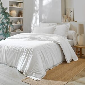 Blancheporte Jednofarebná posteľná bielizeň z čipky a bavlny biela obliečka na prikrývku140x200cm